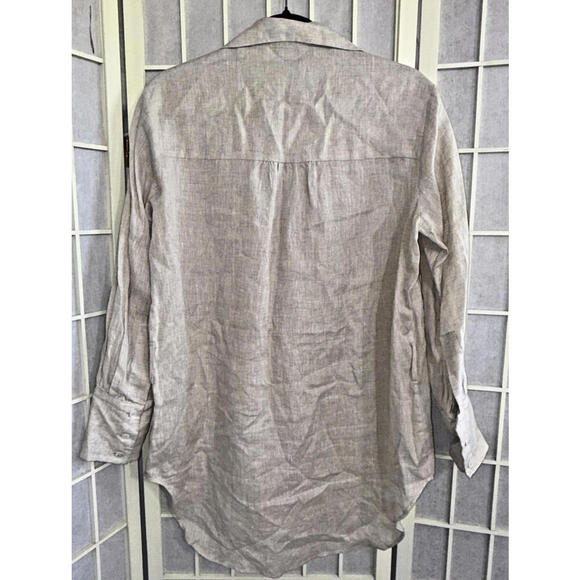 Massimo Dutti Beige Linen Oversized Minimalist Organic Natural Button Up Blouse - Picture 2 of 15